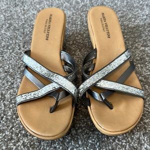 Silver glitter wedge sandals